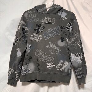 Zara Graffiti Hoodie Hooded Sweatshirt Boys Size 13-14 Gray